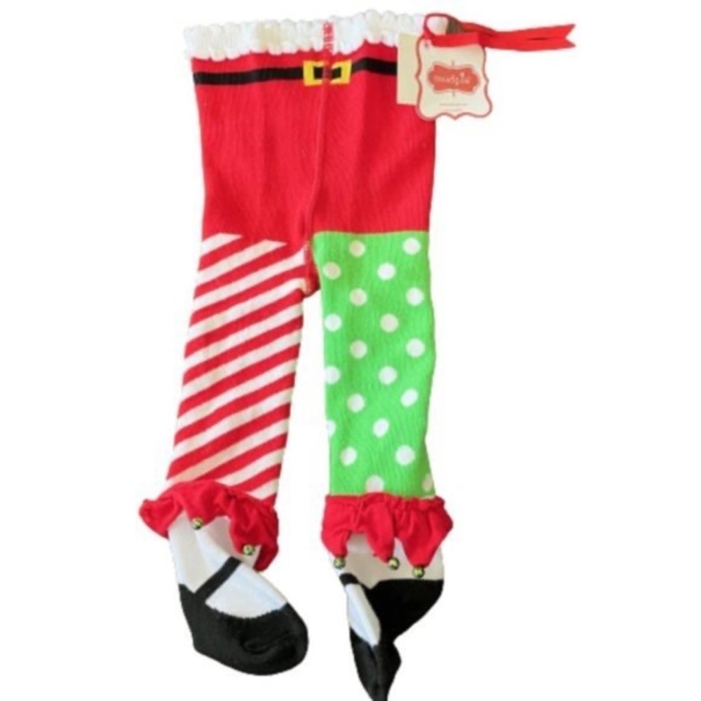 NEW Mud Pie Elf Jingle Bells Tights Polka Dots 12-18 Months